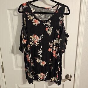 Maurices Black Floral Cold Shoulder Top
